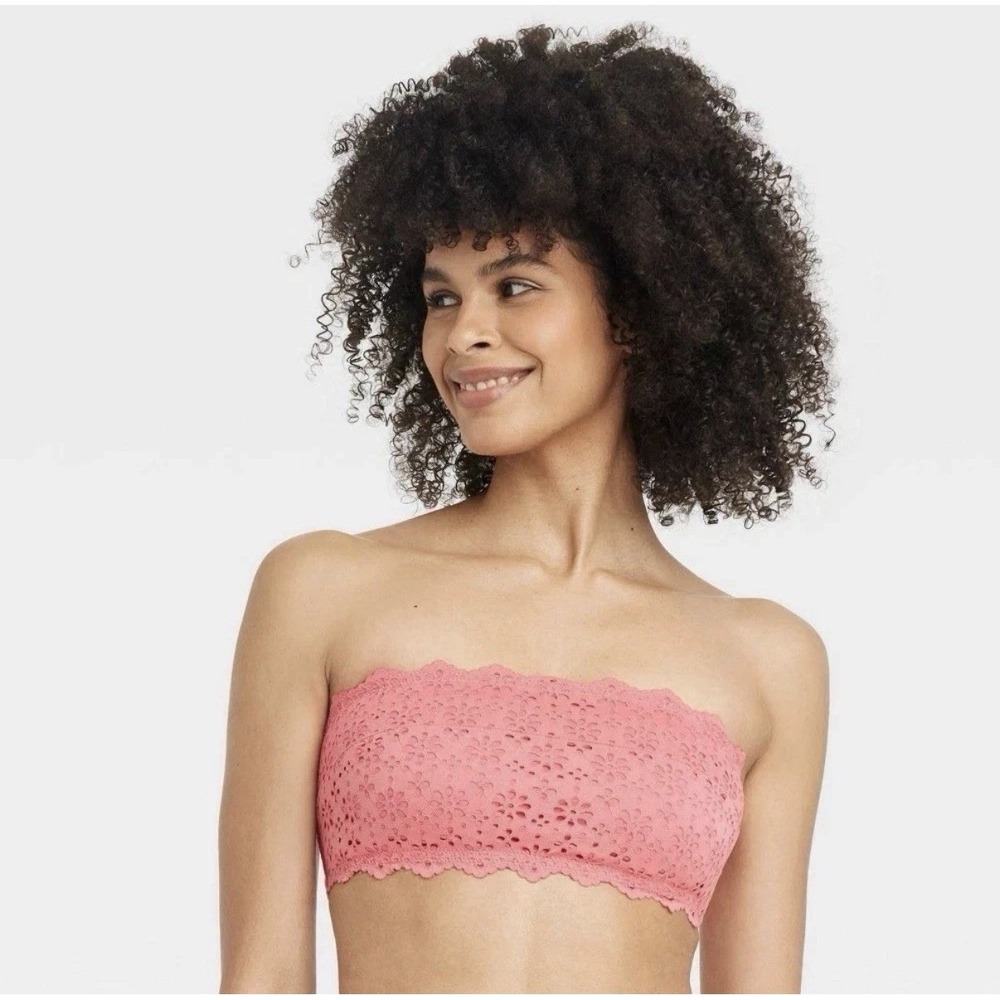 Auden Women Lace Pmv Pad Bandeau Bralette Coral Pink Wirefree Size M NEW